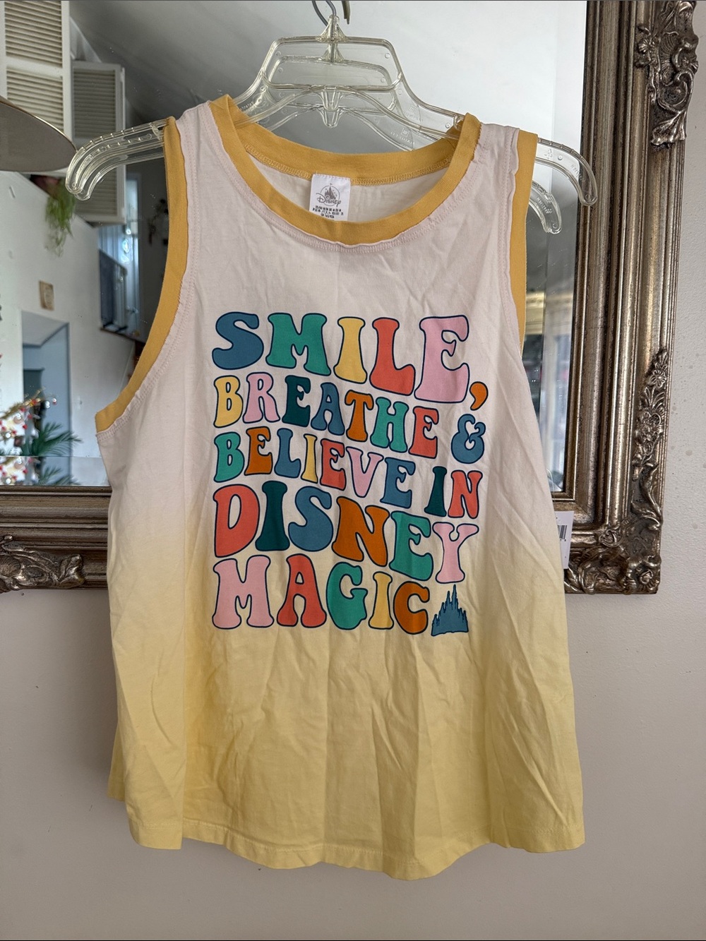 Disney Yellow Ombre Tank with Multicolor Retro Text